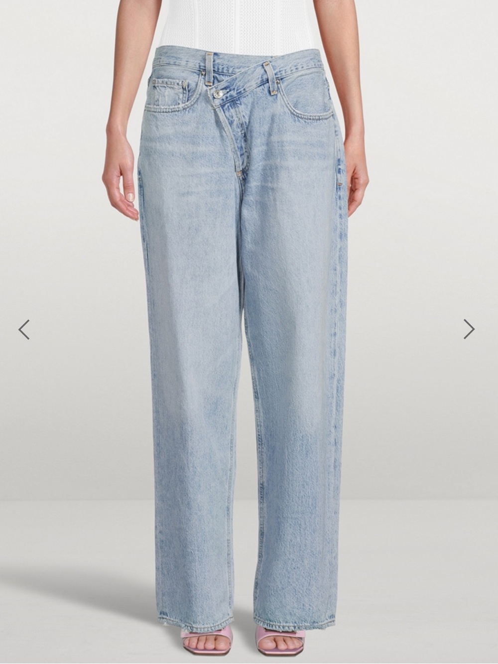 Agolde Criss Cross Jeans Light Wash Blue Denim Button Fly Asymmetrical Waist 27